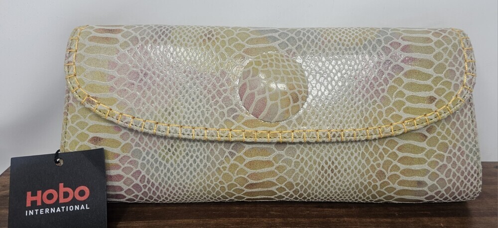 Vtg Rare Hobo International Snake Print Pastel Rainbow Wallet Leather Clutch